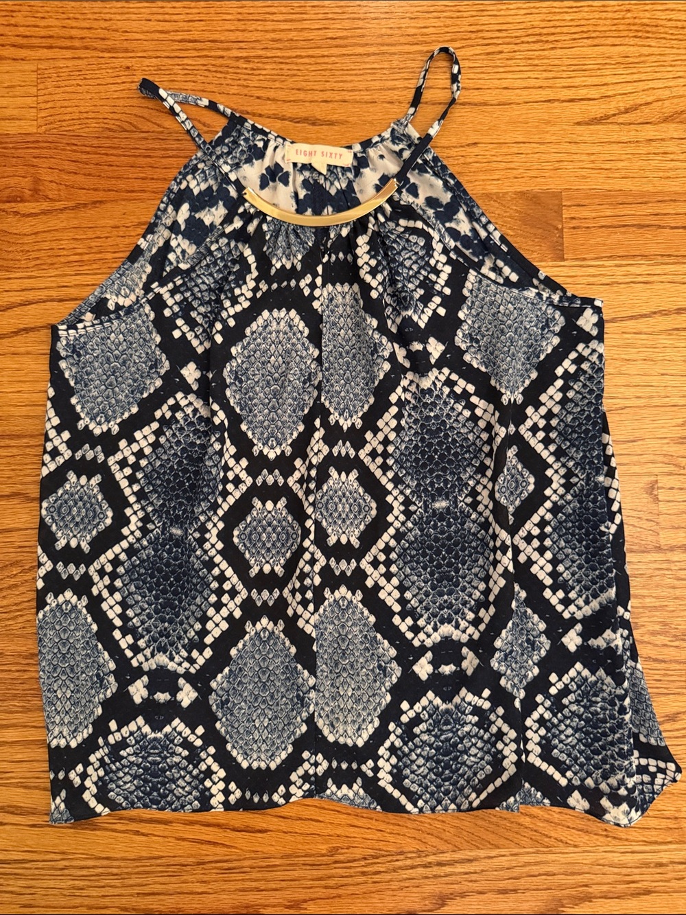 EIGHT SIXTY Navy & White Snake Print Halter Tank